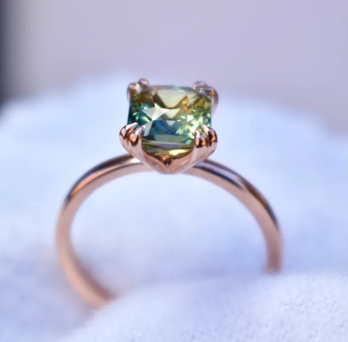 AlbrechtJewellery Parti Sapphire Solitaire Engagement Ring With Double Claw Prongs 14K Rose Gold Rings AlbrechtJewellery Parti Sapphire Solitaire Engagement Ring With Double Claw Prongs 14K Rose Gold Rings