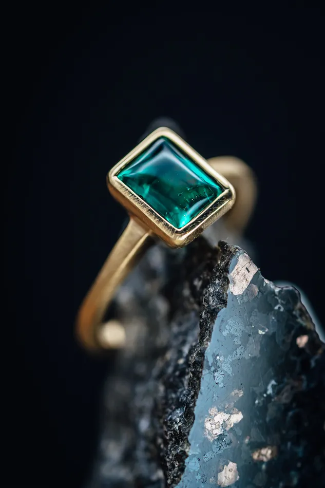 Art FX fine jewelry Rings 14k Yellow Gold Emerald Cabochon Custom Ring