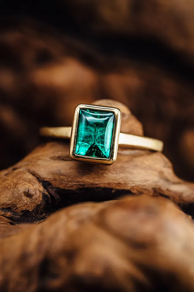 Art FX fine jewelry Rings 14k Yellow Gold Emerald Cabochon Custom Ring