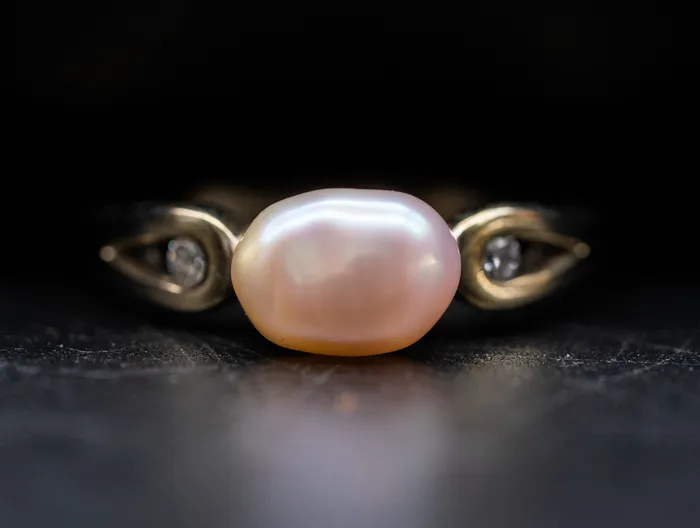 Art Fx Rings 14k White Gold Pink Pearl and Diamond Ring