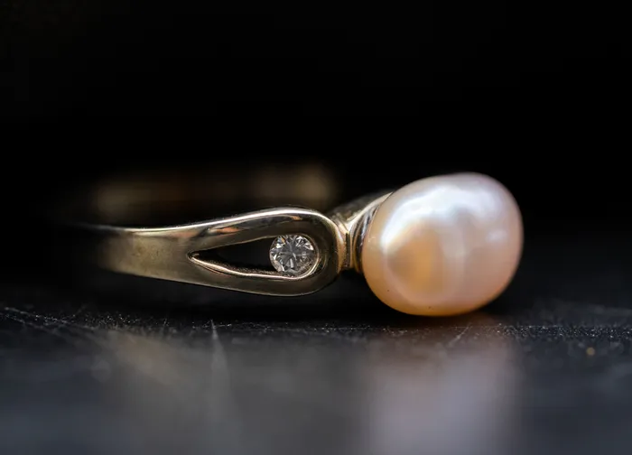 Art Fx Rings 14k White Gold Pink Pearl and Diamond Ring