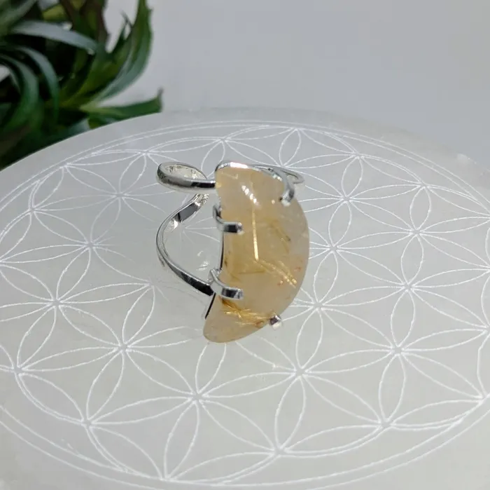 Bliss Crystals Rings Rutilated Quartz Moon Sz 85 95 Adjustable Ring LV7537