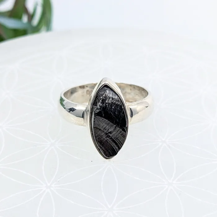 Bliss Crystals Rings Shungite Sz 9 Marquis SS Ring LV7218