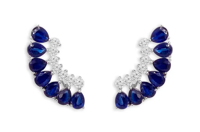 Earrings 18kt Gold Climbers Pear Kenites with Diamonds Albert Hern Earrings