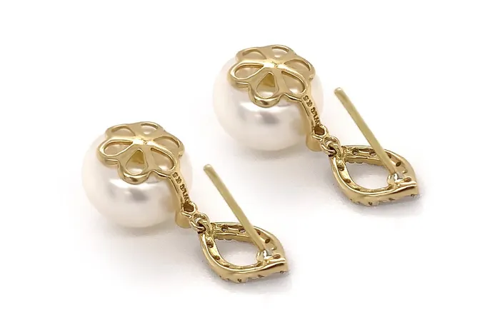Earrings 18kt Mixed Gold South Sea Pearls Round Diamonds Studs Albert Hern Earrings
