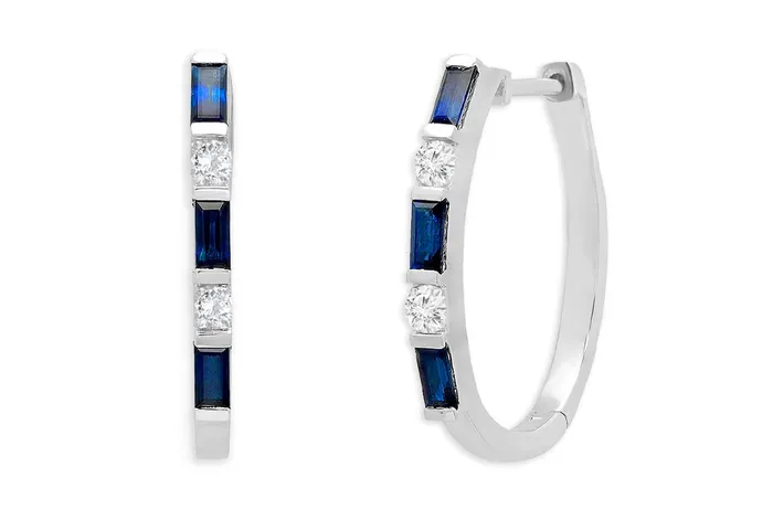 Earrings Albert Hern Earrings 14kt Gold Huggies Baguette Sapphires Diamonds