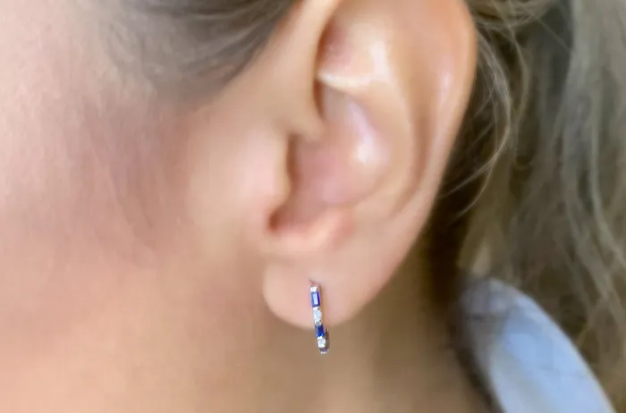 Earrings Albert Hern Earrings 14kt Gold Huggies Baguette Sapphires Diamonds Earrings Albert Hern Earrings 14kt Gold Huggies Baguette Sapphires Diamonds