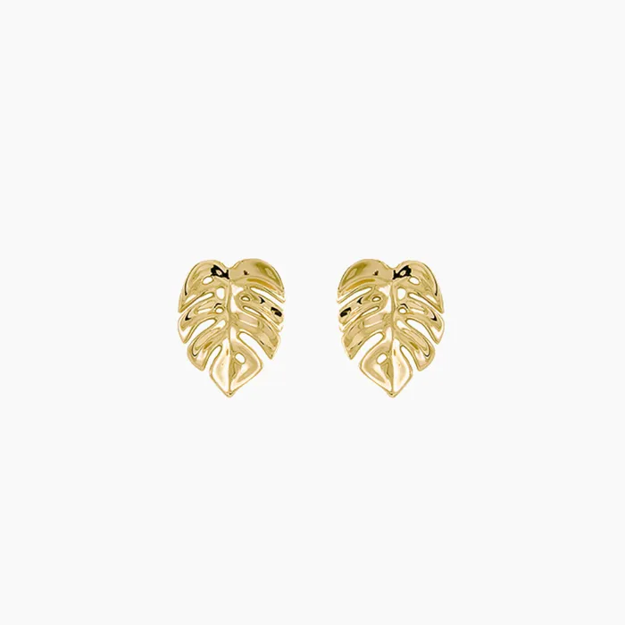 Earrings Tiny Monstera Stud Earring 14kt Gold misha hawaii