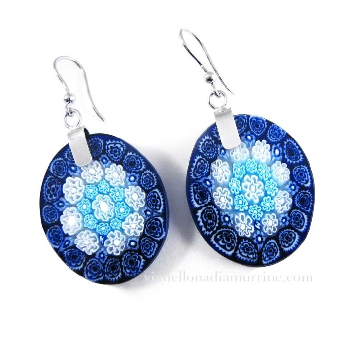 Earrings Vianello Nadia Murrine di Trebbi Davide Murano glass oval Multicolor Aquamarine earrings Millefiori
