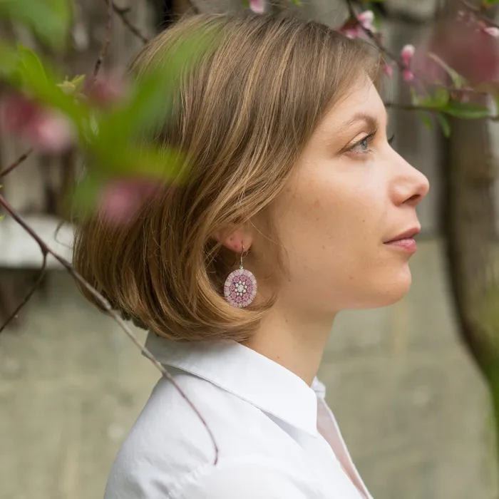 Earrings Vianello Nadia Murrine di Trebbi Davide Murano glass oval Multicolor Aquamarine earrings Millefiori