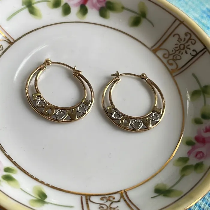 Earrings Vintage Paris Jewelry Love Gold Hoop Earrings 10k Gold Vintage