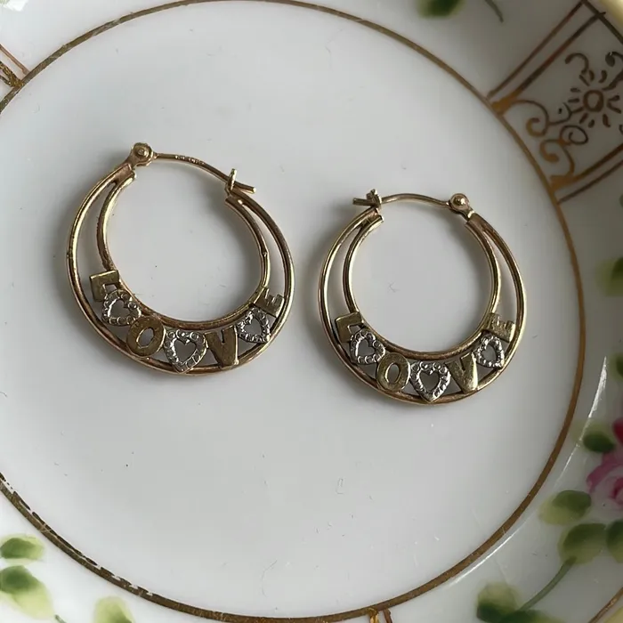Earrings Vintage Paris Jewelry Love Gold Hoop Earrings 10k Gold Vintage