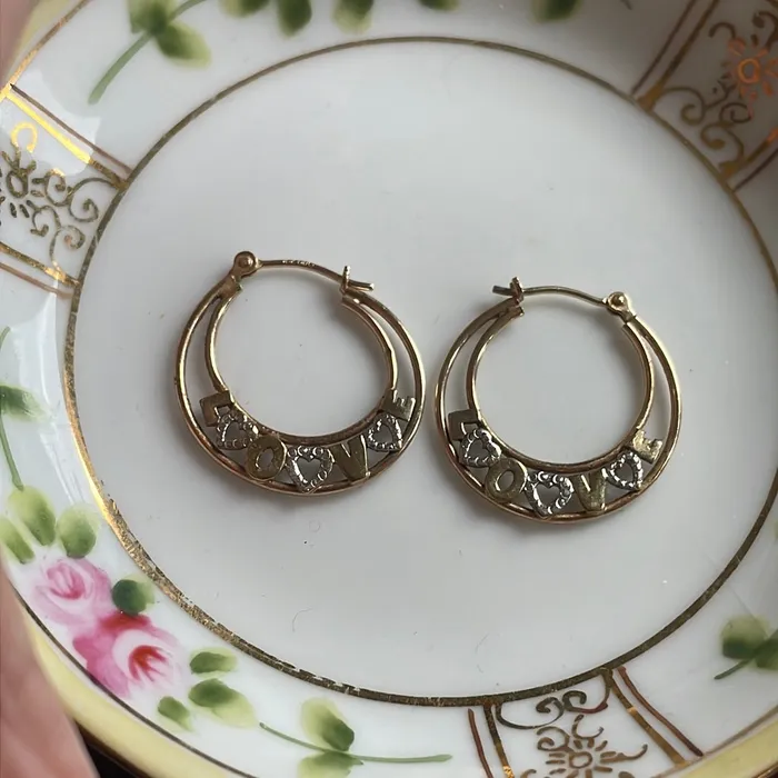 Earrings Vintage Paris Jewelry Love Gold Hoop Earrings 10k Gold Vintage