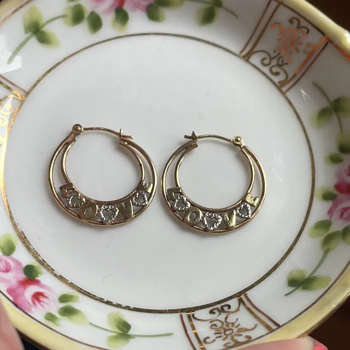Earrings Vintage Paris Jewelry Love Gold Hoop Earrings 10k Gold Vintage