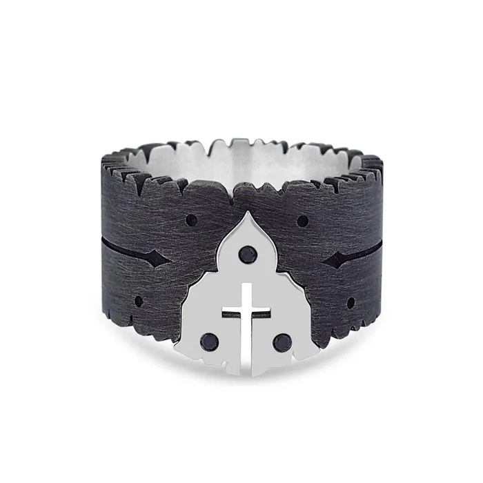 Harlin Jones Rings Sacred Heart Ring Black Diamonds Oxidized Silver