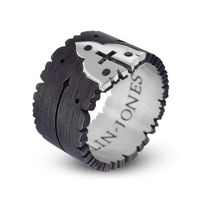 Harlin Jones Rings Sacred Heart Ring Black Diamonds Oxidized Silver
