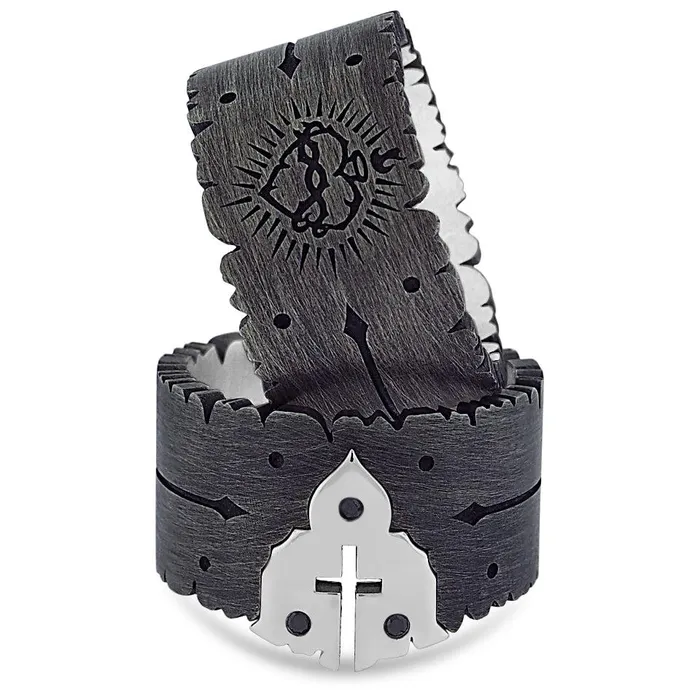 Harlin Jones Rings Sacred Heart Ring Black Diamonds Oxidized Silver