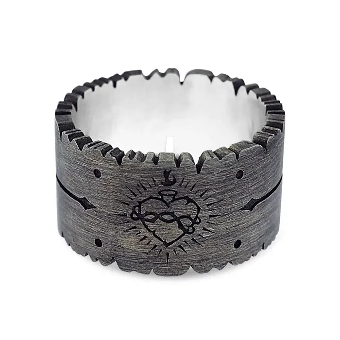 Harlin Jones Rings Sacred Heart Ring Black Diamonds Oxidized Silver
