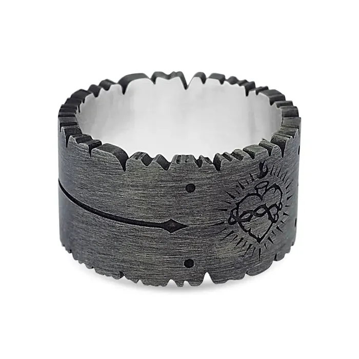 Harlin Jones Rings Sacred Heart Ring Black Diamonds Oxidized Silver