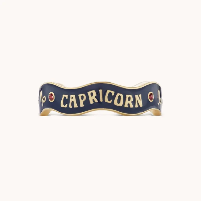 Marlo Laz Capricorn Zodiac Enamel Wave Band V Rings