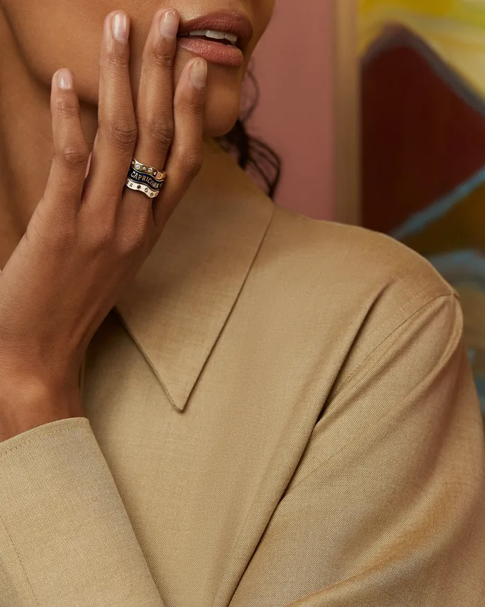 Marlo Laz Capricorn Zodiac Enamel Wave Band V Rings