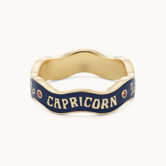 Marlo Laz Capricorn Zodiac Enamel Wave Band V Rings