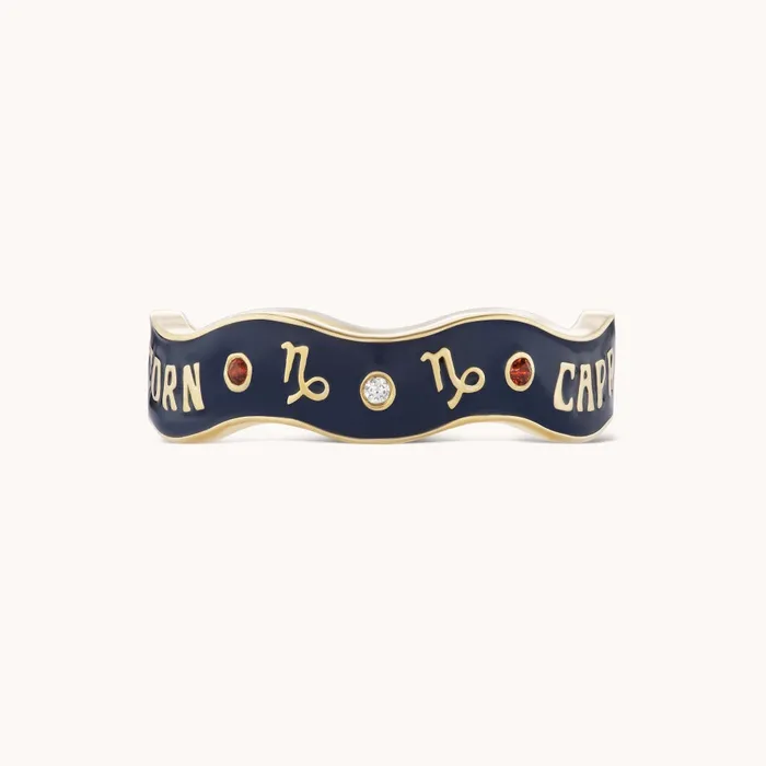 Marlo Laz Capricorn Zodiac Enamel Wave Band V Rings