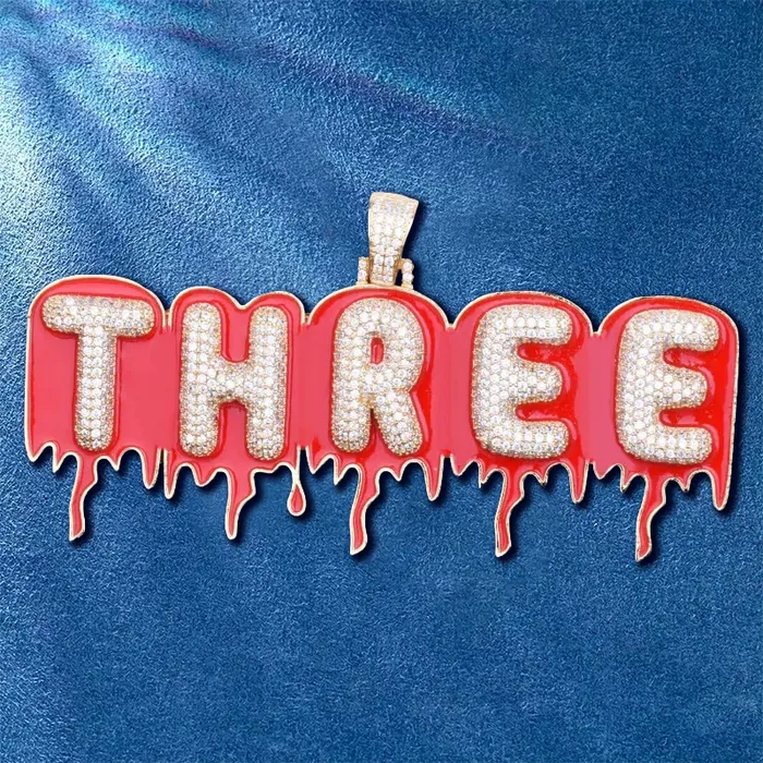 Necklaces IceZeusShop Custom Red Color Oil Crushing Bubble Drip Letter Pendant Necklaces IceZeusShop Custom Red Color Oil Crushing Bubble Drip Letter Pendant