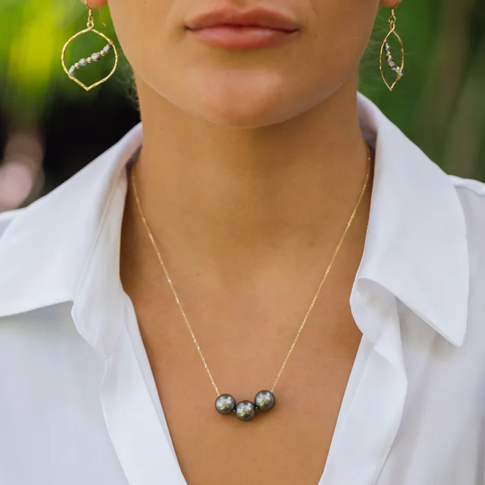Necklaces misha hawaii Floating Triple Tahitian Pearl Necklace