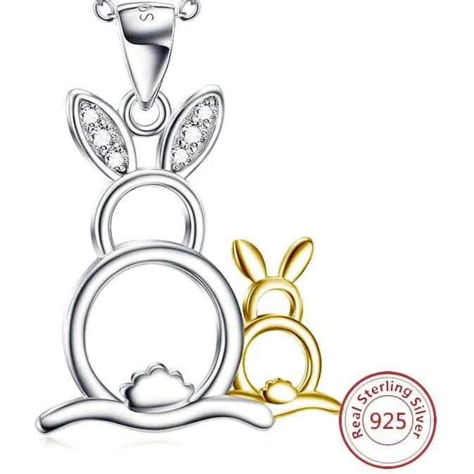 Necklaces The Pink Pigs Sterling Silver Bunny Rabbit Necklace with Pair of CUTE Rabbits Necklaces The Pink Pigs Sterling Silver Bunny Rabbit Necklace with Pair of CUTE Rabbits