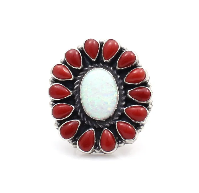 Opal and Red Coral Cluster Ring Don Lucas Rings