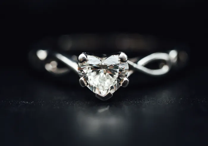 Rings 14k White Gold Heart Diamond Solitaire Ring Art FX fine jewelry