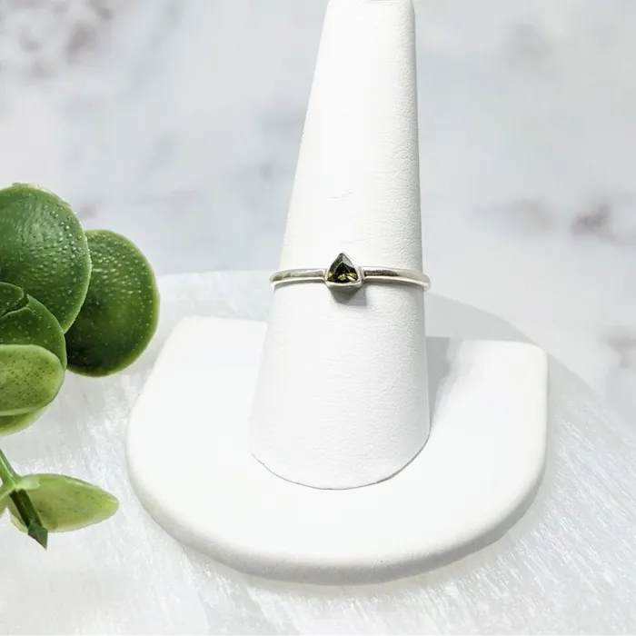 Rings Moldavite Triangle SS Stackable Ring LV3962 Bliss Crystals