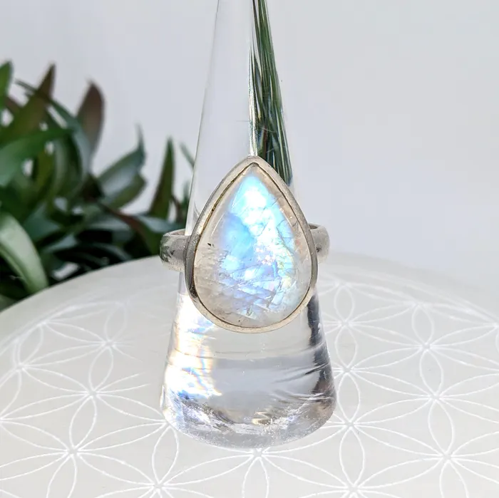 Rings Moonstone Sz 105 Teardrop SS Ring LV7200 Bliss Crystals