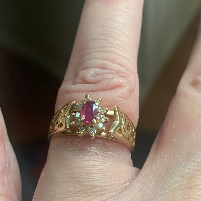 Rings Ruby Diamond Halo Ring 14k Gold Vintage Love Vintage Paris