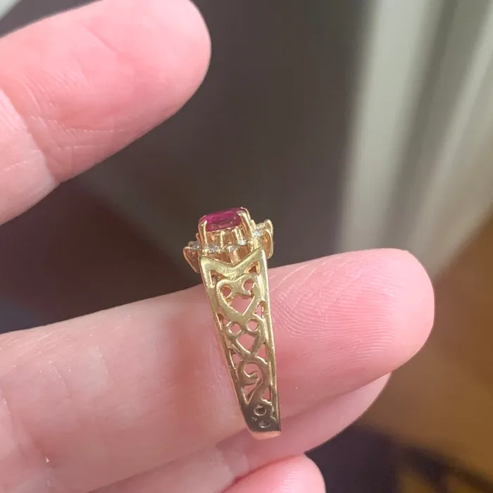 Rings Ruby Diamond Halo Ring 14k Gold Vintage Love Vintage Paris