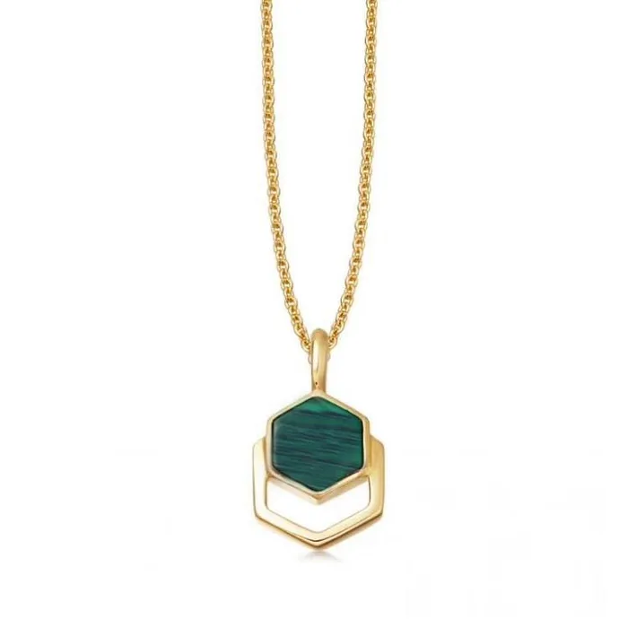 Tree of Color Hexagonal Inlaid Malachite Crystal Necklace Necklaces