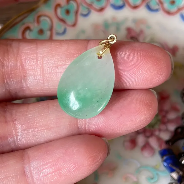 Vintage Paris Jewelry Earrings Jade Drop Pendant 14k Gold Vintage
