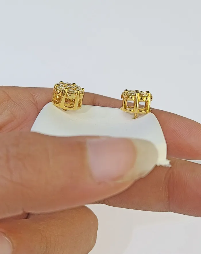 10k Yellow gold Flower Earrings with Real 152CT diamond screwbag Women studs Gold and Diamond Earrings