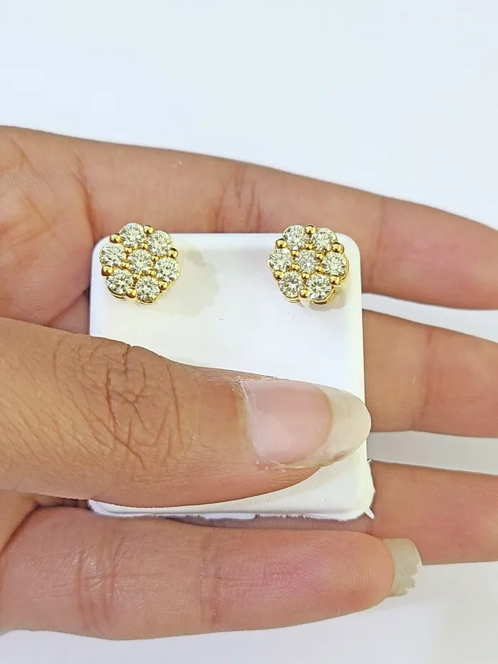 10k Yellow gold Flower Earrings with Real 152CT diamond screwbag Women studs Gold and Diamond Earrings