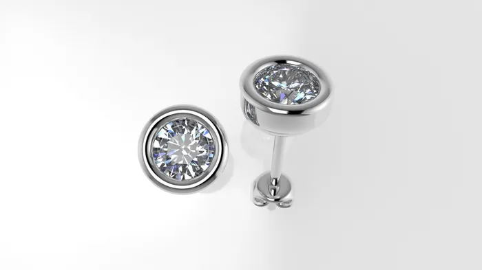 14k Earrings with 2 DIAMONDS 050ct VS1 STT Bezel Push Back Jcm 21 jewelry Earrings