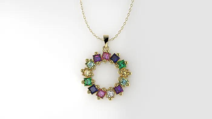 14K Gold Pendant with 13 Color Stones STT 2Prong Circle Style Only Pendant Jcm 21 jewelry Necklaces 14K Gold Pendant with 13 Color Stones STT 2Prong Circle Style Only Pendant Jcm 21 jewelry Necklaces