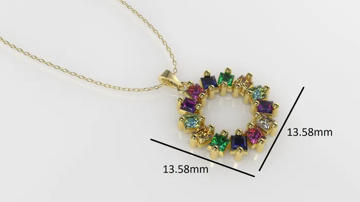14K Gold Pendant with 13 Color Stones STT 2Prong Circle Style Only Pendant Jcm 21 jewelry Necklaces