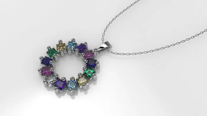 14K Gold Pendant with 13 Color Stones STT 2Prong Circle Style Only Pendant Jcm 21 jewelry Necklaces