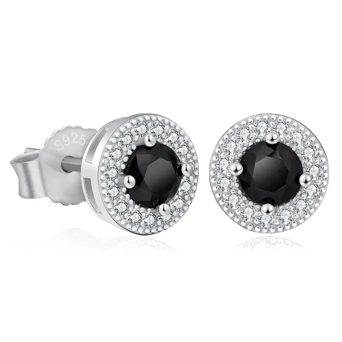 75mm Black Diamond Round Stud Earrings in White Gold KRKC Earrings