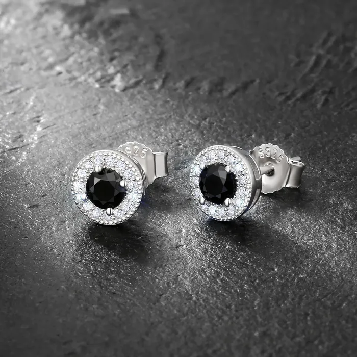 75mm Black Diamond Round Stud Earrings in White Gold KRKC Earrings