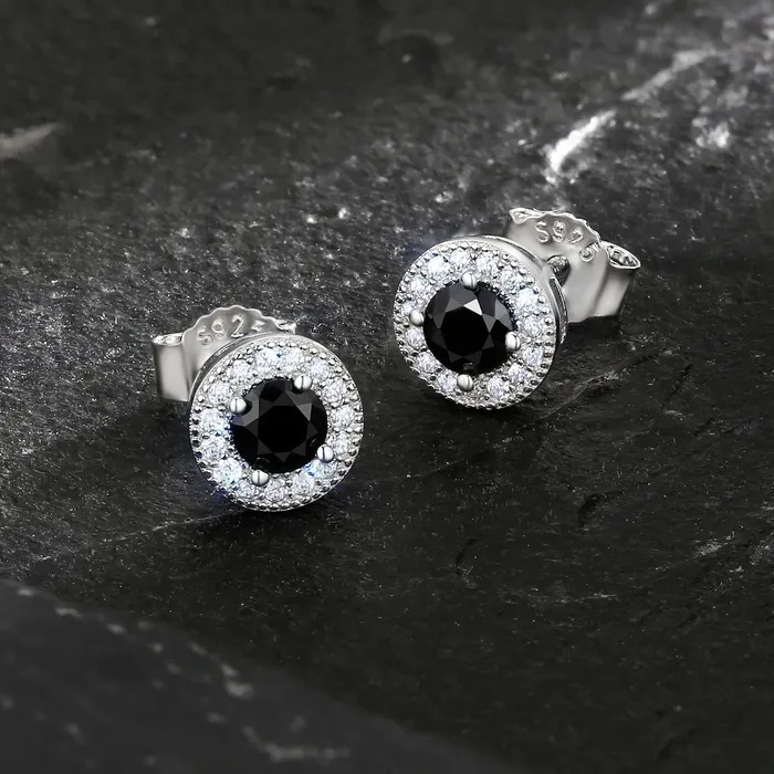 75mm Black Diamond Round Stud Earrings in White Gold KRKC Earrings