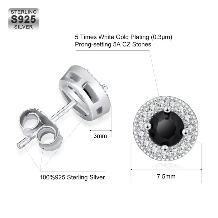 75mm Black Diamond Round Stud Earrings in White Gold KRKC Earrings