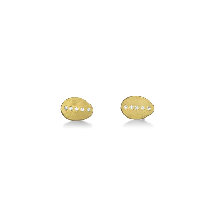 Ananda Khalsa Earrings Hammered Oval Stud Earrings with Diamonds