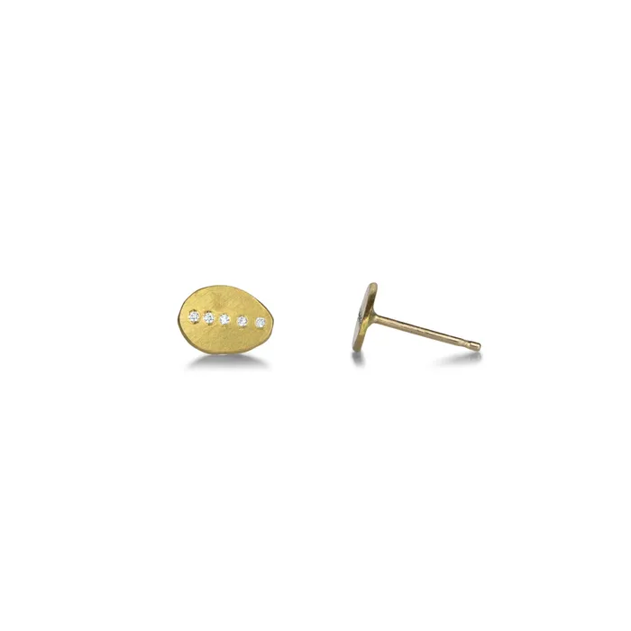 Ananda Khalsa Earrings Hammered Oval Stud Earrings with Diamonds Ananda Khalsa Earrings Hammered Oval Stud Earrings with Diamonds